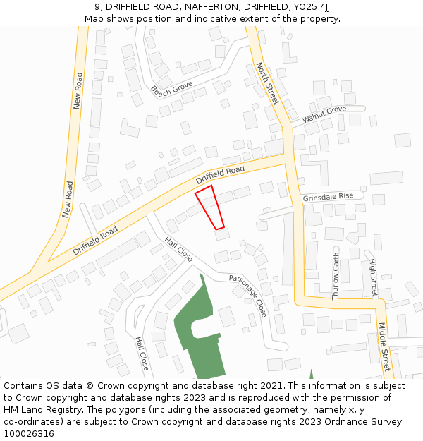 9, DRIFFIELD ROAD, NAFFERTON, DRIFFIELD, YO25 4JJ: Location map and indicative extent of plot