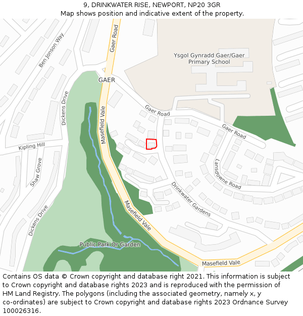 9, DRINKWATER RISE, NEWPORT, NP20 3GR: Location map and indicative extent of plot