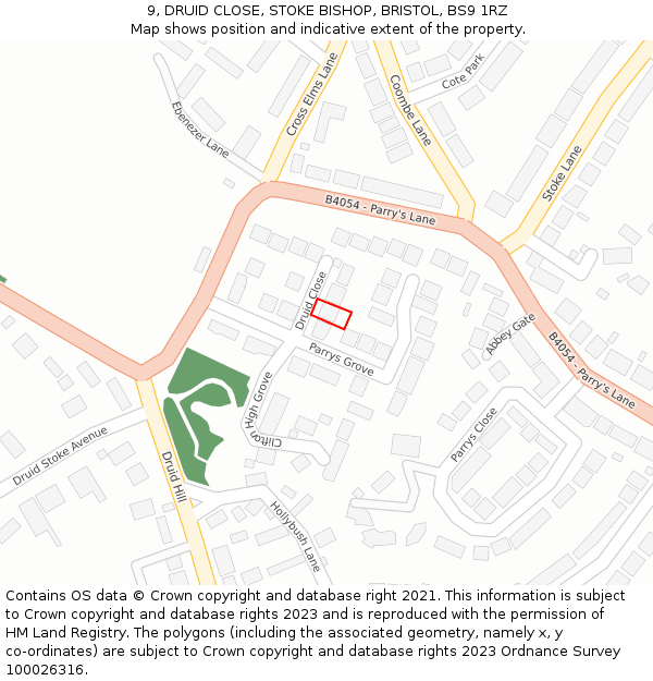 9, DRUID CLOSE, STOKE BISHOP, BRISTOL, BS9 1RZ: Location map and indicative extent of plot