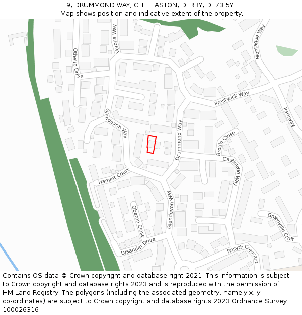 9, DRUMMOND WAY, CHELLASTON, DERBY, DE73 5YE: Location map and indicative extent of plot