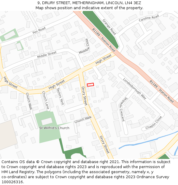 9, DRURY STREET, METHERINGHAM, LINCOLN, LN4 3EZ: Location map and indicative extent of plot