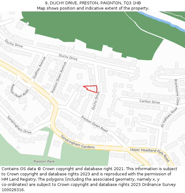 9, DUCHY DRIVE, PRESTON, PAIGNTON, TQ3 1HB: Location map and indicative extent of plot