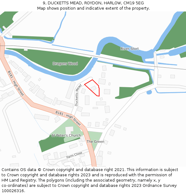 9, DUCKETTS MEAD, ROYDON, HARLOW, CM19 5EG: Location map and indicative extent of plot