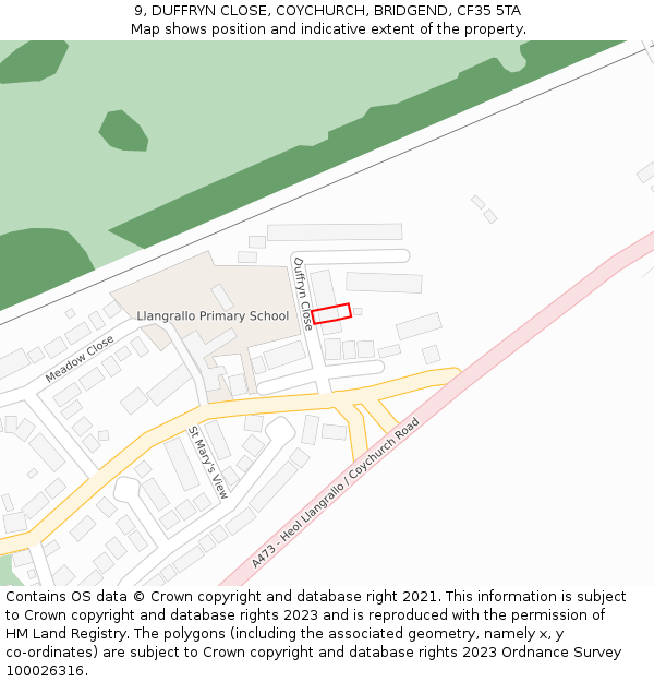 9, DUFFRYN CLOSE, COYCHURCH, BRIDGEND, CF35 5TA: Location map and indicative extent of plot
