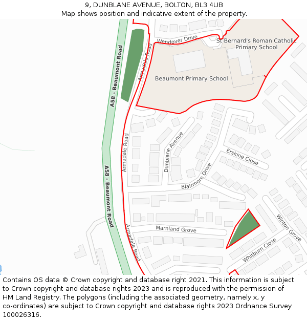9, DUNBLANE AVENUE, BOLTON, BL3 4UB: Location map and indicative extent of plot
