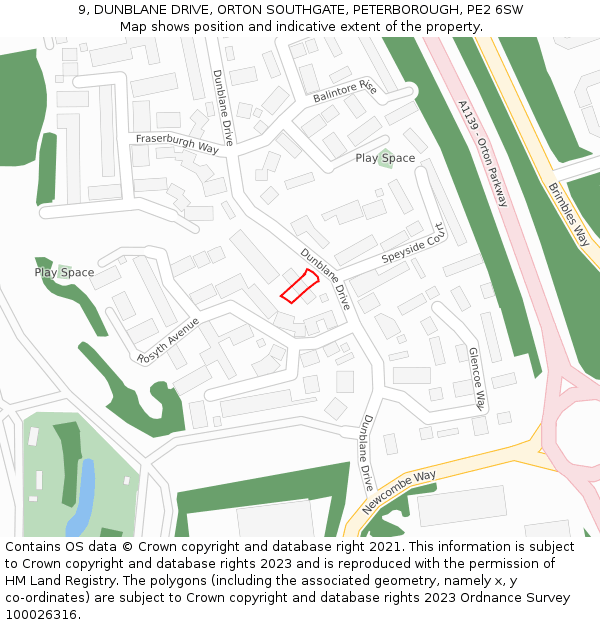 9, DUNBLANE DRIVE, ORTON SOUTHGATE, PETERBOROUGH, PE2 6SW: Location map and indicative extent of plot