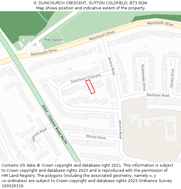 9, DUNCHURCH CRESCENT, SUTTON COLDFIELD, B73 6QW: Location map and indicative extent of plot