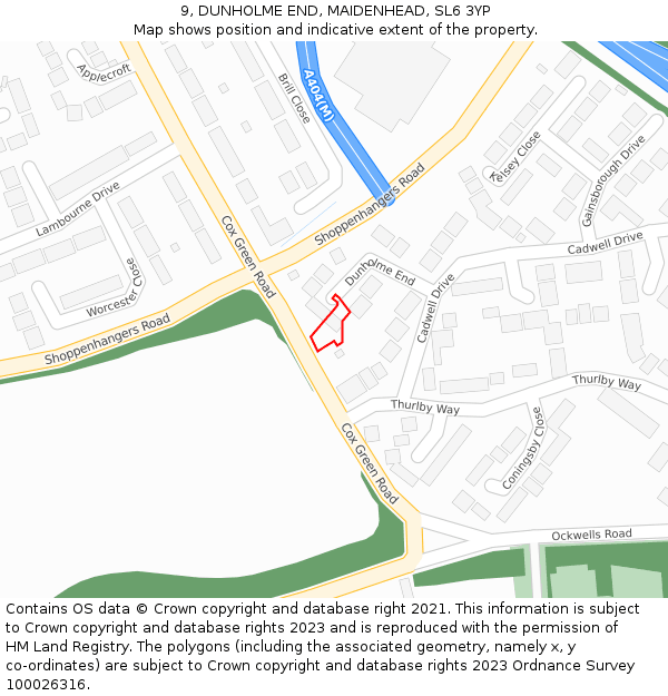 9, DUNHOLME END, MAIDENHEAD, SL6 3YP: Location map and indicative extent of plot