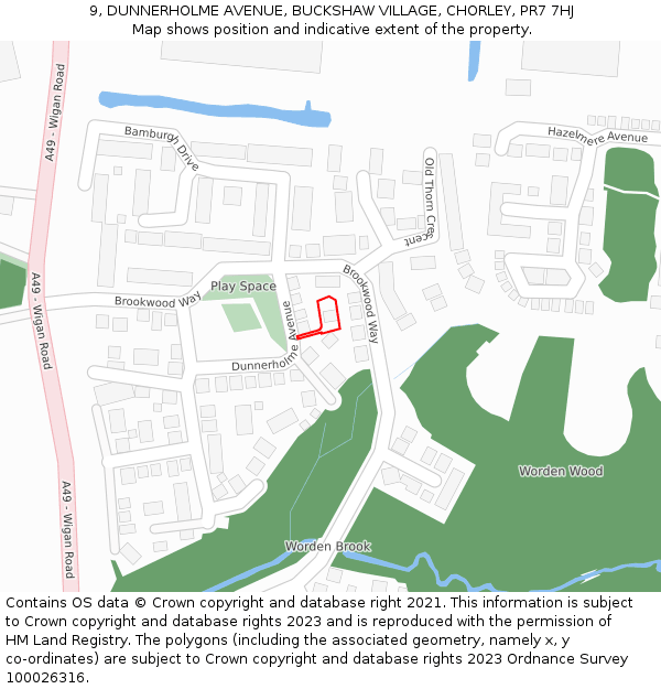 9, DUNNERHOLME AVENUE, BUCKSHAW VILLAGE, CHORLEY, PR7 7HJ: Location map and indicative extent of plot