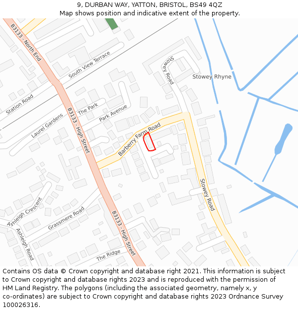 9, DURBAN WAY, YATTON, BRISTOL, BS49 4QZ: Location map and indicative extent of plot
