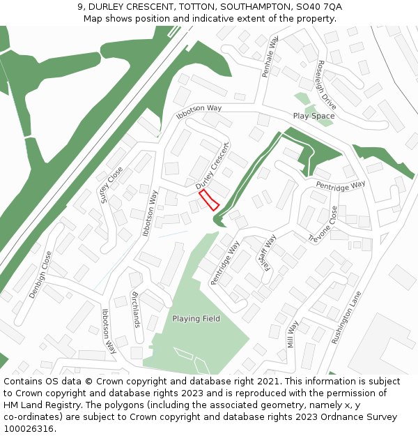 9, DURLEY CRESCENT, TOTTON, SOUTHAMPTON, SO40 7QA: Location map and indicative extent of plot
