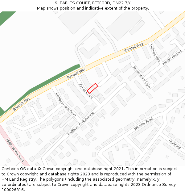 9, EARLES COURT, RETFORD, DN22 7JY: Location map and indicative extent of plot