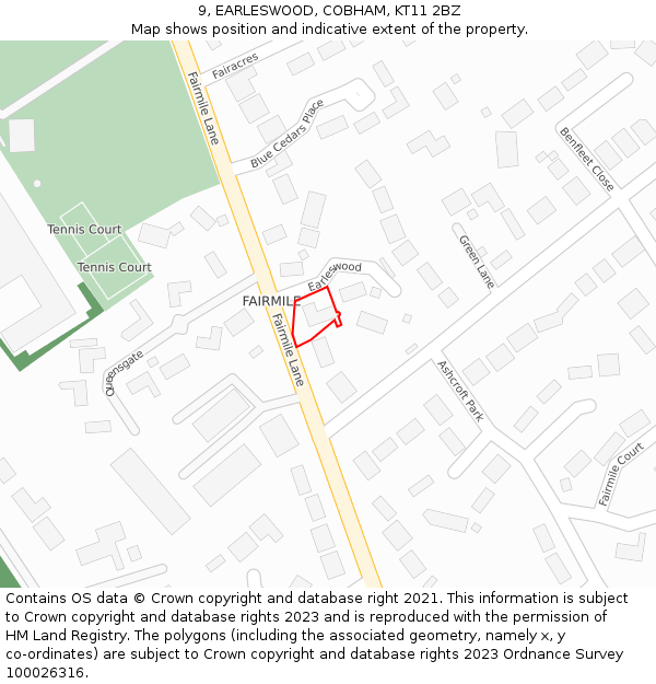 9, EARLESWOOD, COBHAM, KT11 2BZ: Location map and indicative extent of plot