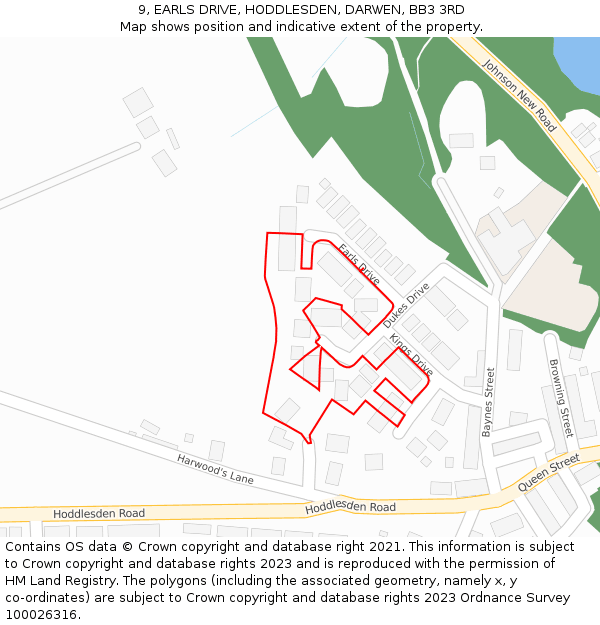 9, EARLS DRIVE, HODDLESDEN, DARWEN, BB3 3RD: Location map and indicative extent of plot