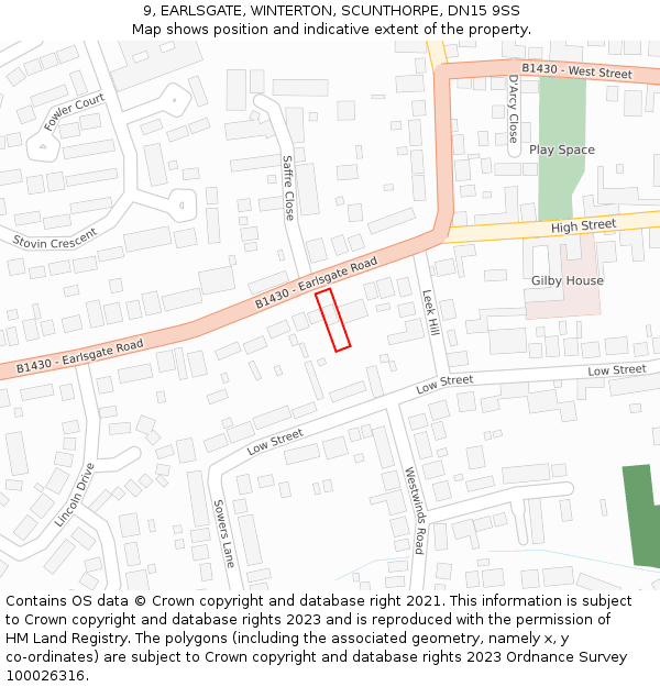 9, EARLSGATE, WINTERTON, SCUNTHORPE, DN15 9SS: Location map and indicative extent of plot