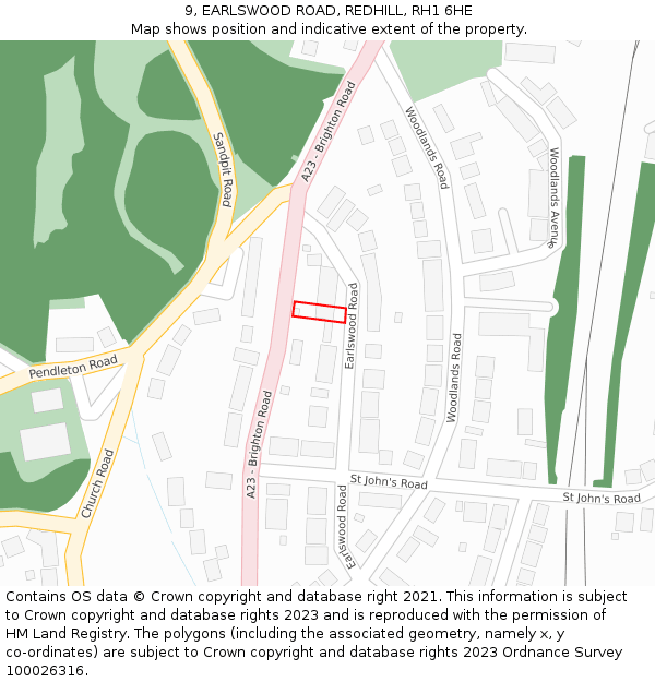 9, EARLSWOOD ROAD, REDHILL, RH1 6HE: Location map and indicative extent of plot
