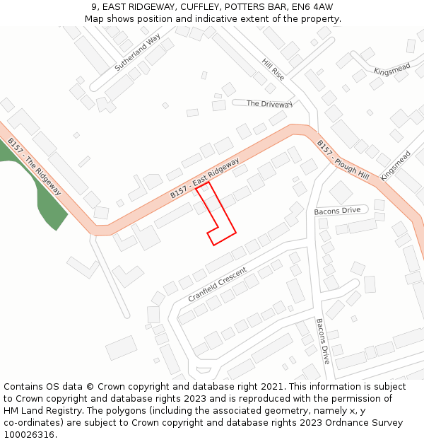 9, EAST RIDGEWAY, CUFFLEY, POTTERS BAR, EN6 4AW: Location map and indicative extent of plot