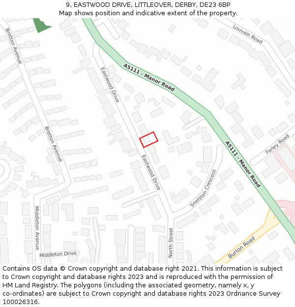 9, EASTWOOD DRIVE, LITTLEOVER, DERBY, DE23 6BP: Location map and indicative extent of plot