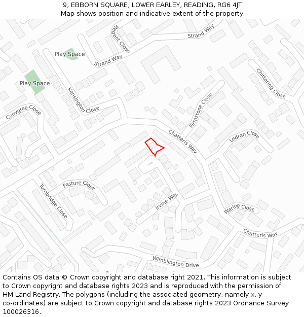 9, EBBORN SQUARE, LOWER EARLEY, READING, RG6 4JT: Location map and indicative extent of plot