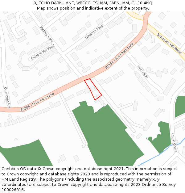 9, ECHO BARN LANE, WRECCLESHAM, FARNHAM, GU10 4NQ: Location map and indicative extent of plot