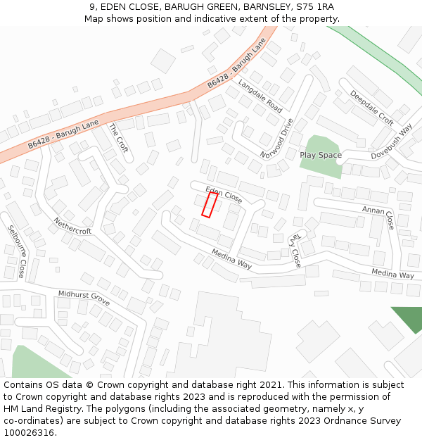 9, EDEN CLOSE, BARUGH GREEN, BARNSLEY, S75 1RA: Location map and indicative extent of plot