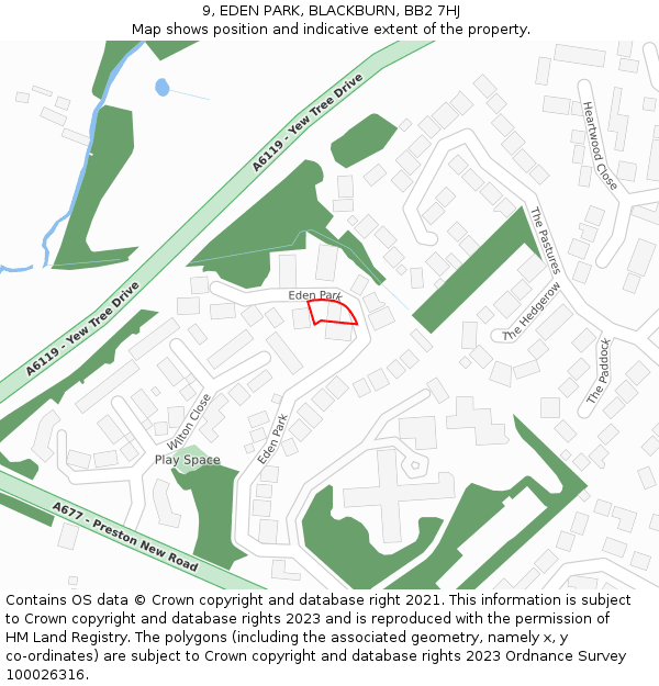 9, EDEN PARK, BLACKBURN, BB2 7HJ: Location map and indicative extent of plot