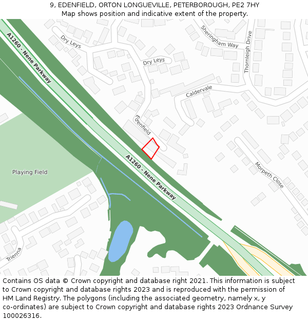 9, EDENFIELD, ORTON LONGUEVILLE, PETERBOROUGH, PE2 7HY: Location map and indicative extent of plot