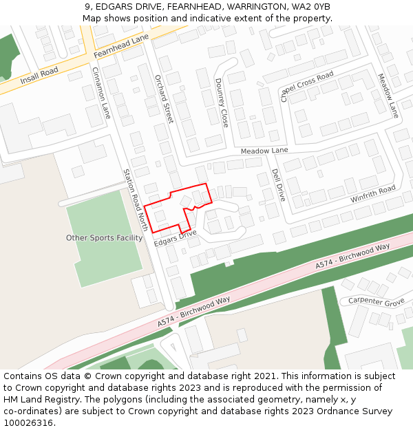 9, EDGARS DRIVE, FEARNHEAD, WARRINGTON, WA2 0YB: Location map and indicative extent of plot