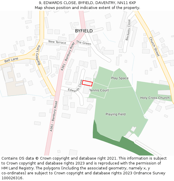 9, EDWARDS CLOSE, BYFIELD, DAVENTRY, NN11 6XP: Location map and indicative extent of plot