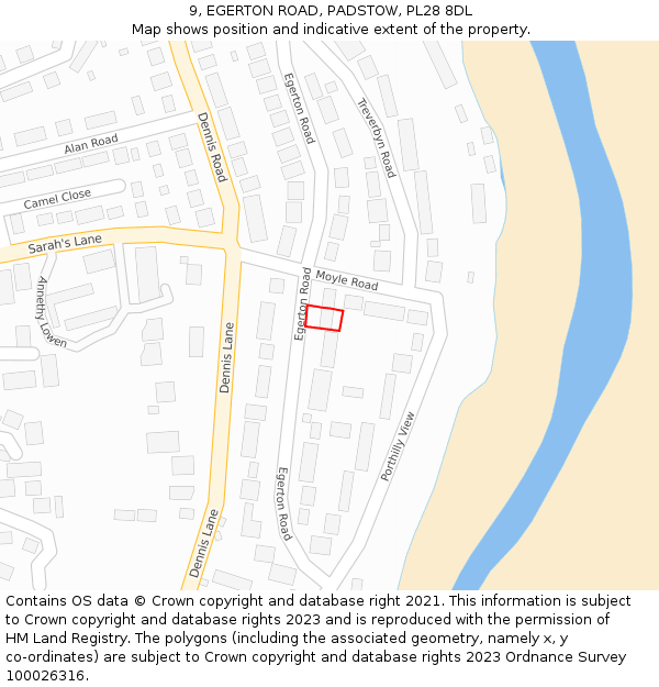 9, EGERTON ROAD, PADSTOW, PL28 8DL: Location map and indicative extent of plot