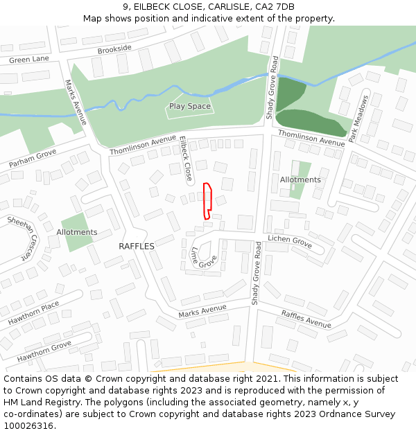 9, EILBECK CLOSE, CARLISLE, CA2 7DB: Location map and indicative extent of plot