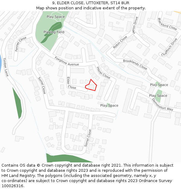 9, ELDER CLOSE, UTTOXETER, ST14 8UR: Location map and indicative extent of plot