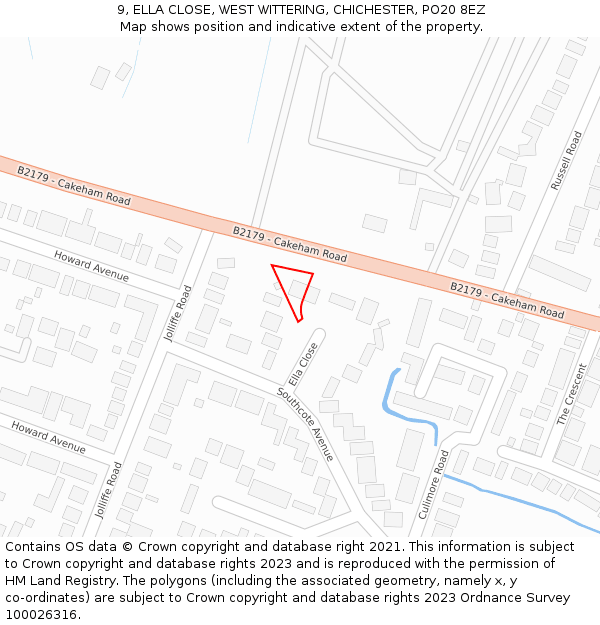9, ELLA CLOSE, WEST WITTERING, CHICHESTER, PO20 8EZ: Location map and indicative extent of plot