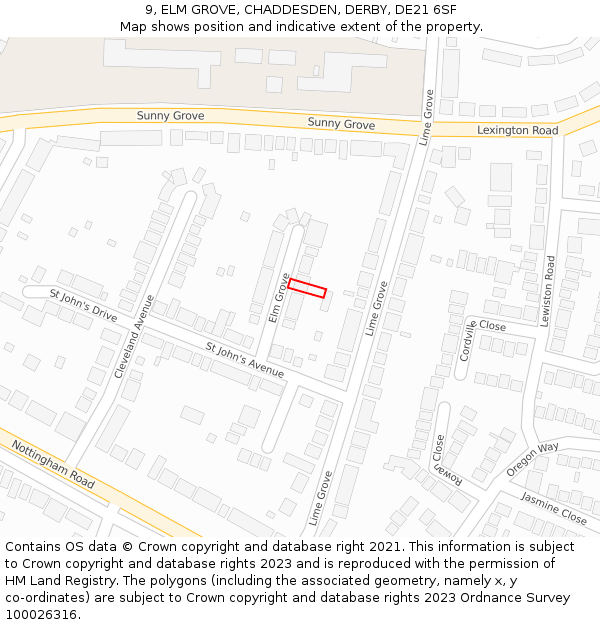 9, ELM GROVE, CHADDESDEN, DERBY, DE21 6SF: Location map and indicative extent of plot
