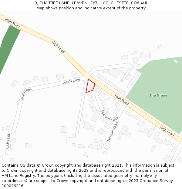 9, ELM TREE LANE, LEAVENHEATH, COLCHESTER, CO6 4UL: Location map and indicative extent of plot