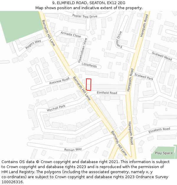 9, ELMFIELD ROAD, SEATON, EX12 2EG: Location map and indicative extent of plot