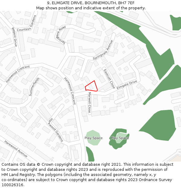 9, ELMGATE DRIVE, BOURNEMOUTH, BH7 7EF: Location map and indicative extent of plot
