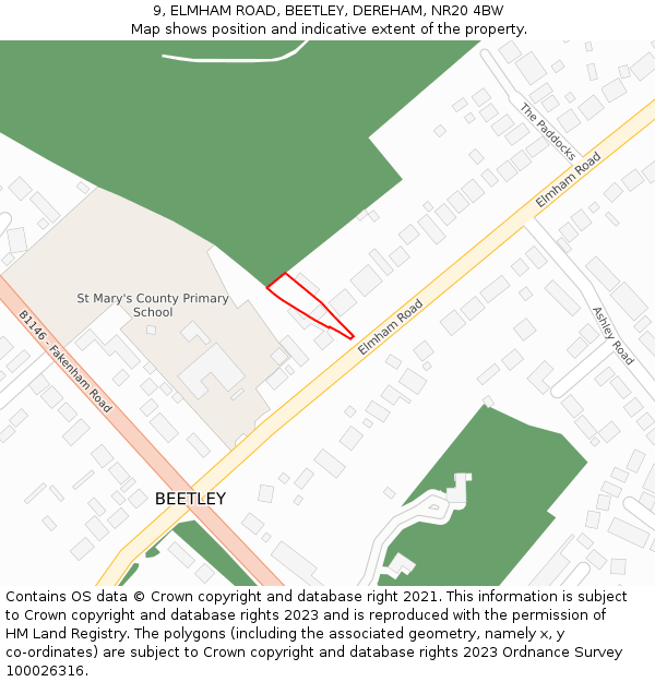 9, ELMHAM ROAD, BEETLEY, DEREHAM, NR20 4BW: Location map and indicative extent of plot