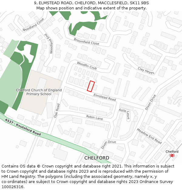 9, ELMSTEAD ROAD, CHELFORD, MACCLESFIELD, SK11 9BS: Location map and indicative extent of plot