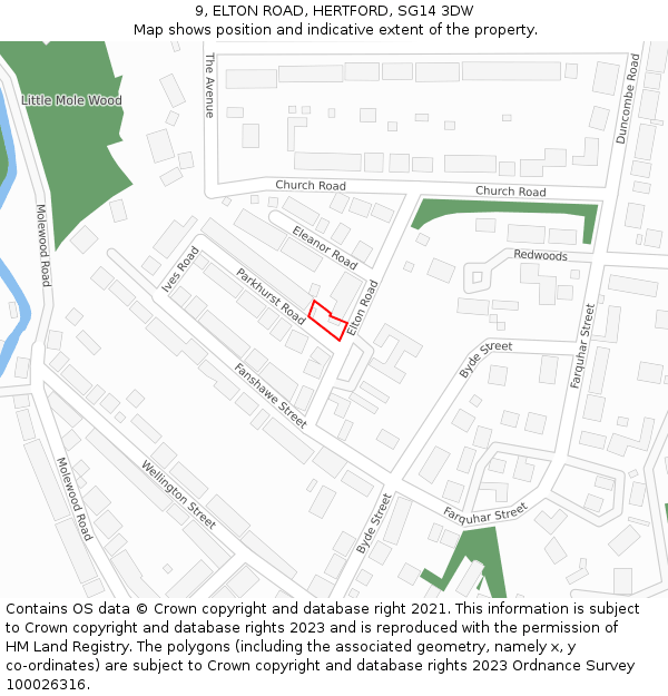 9, ELTON ROAD, HERTFORD, SG14 3DW: Location map and indicative extent of plot