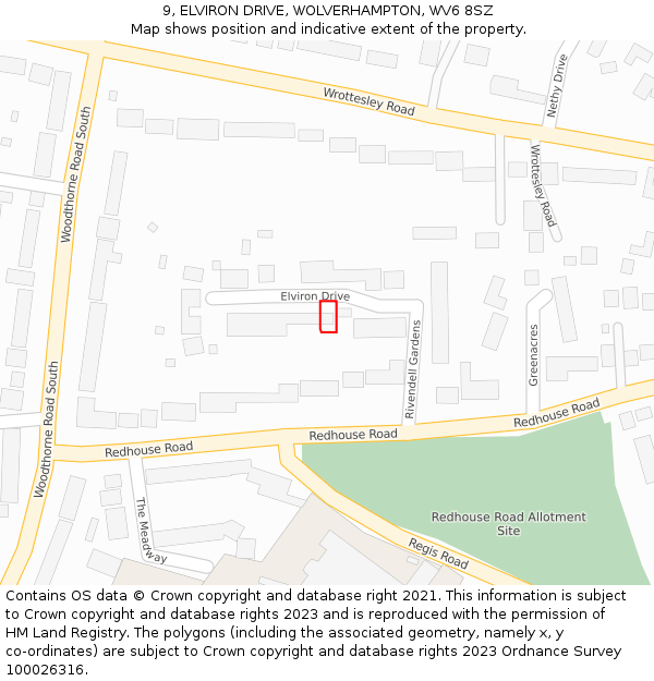 9, ELVIRON DRIVE, WOLVERHAMPTON, WV6 8SZ: Location map and indicative extent of plot