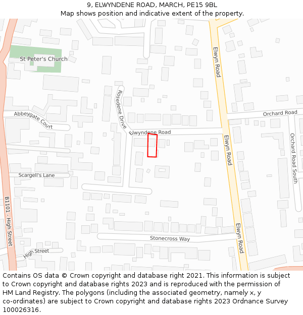 9, ELWYNDENE ROAD, MARCH, PE15 9BL: Location map and indicative extent of plot