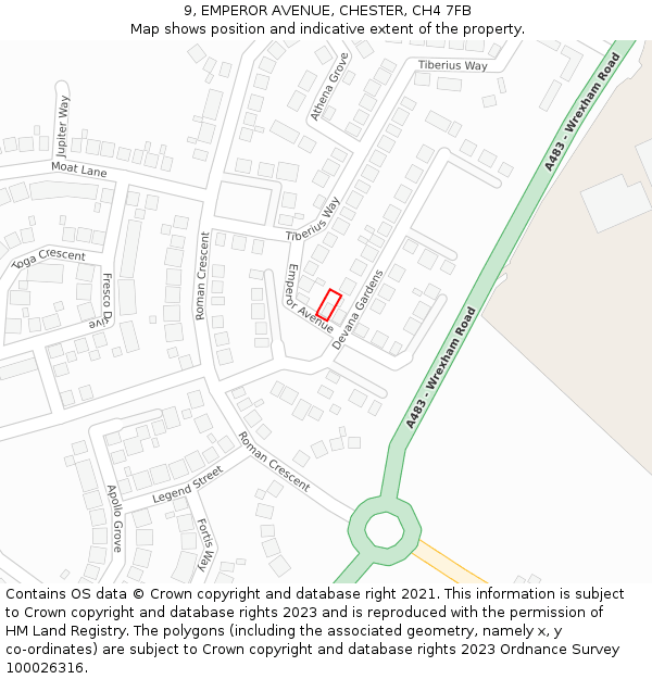 9, EMPEROR AVENUE, CHESTER, CH4 7FB: Location map and indicative extent of plot