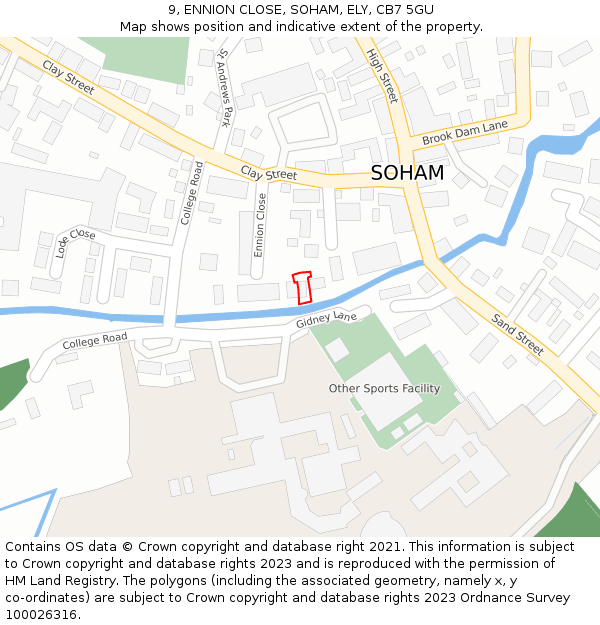 9, ENNION CLOSE, SOHAM, ELY, CB7 5GU: Location map and indicative extent of plot
