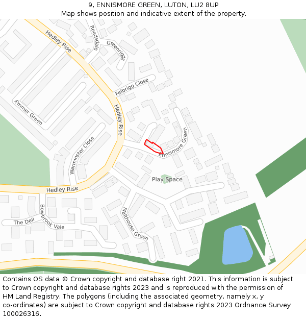 9, ENNISMORE GREEN, LUTON, LU2 8UP: Location map and indicative extent of plot