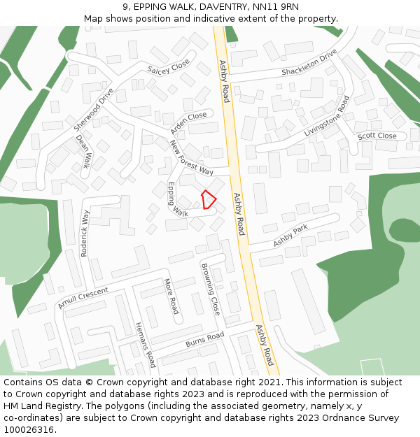9, EPPING WALK, DAVENTRY, NN11 9RN: Location map and indicative extent of plot