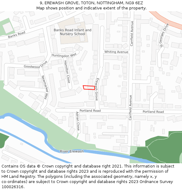 9, EREWASH GROVE, TOTON, NOTTINGHAM, NG9 6EZ: Location map and indicative extent of plot