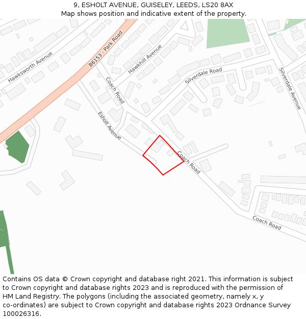 9, ESHOLT AVENUE, GUISELEY, LEEDS, LS20 8AX: Location map and indicative extent of plot