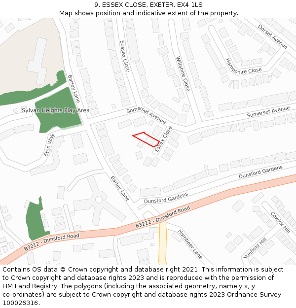 9, ESSEX CLOSE, EXETER, EX4 1LS: Location map and indicative extent of plot