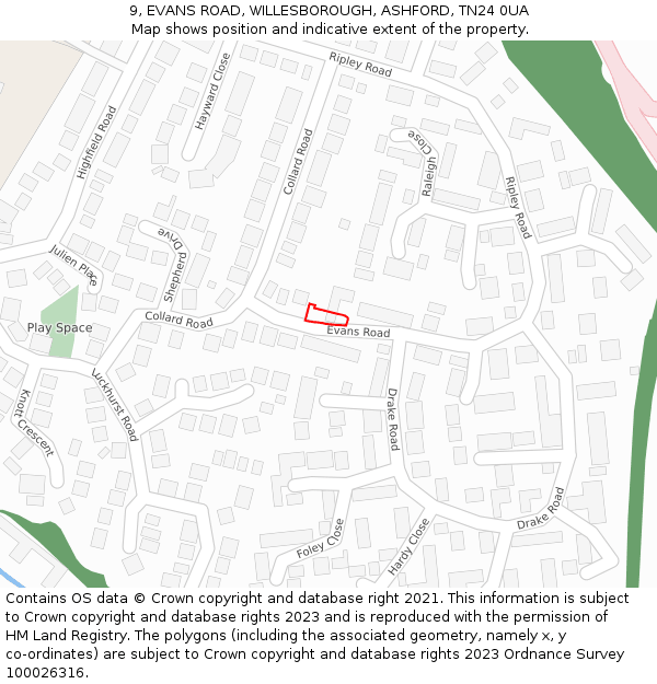 9, EVANS ROAD, WILLESBOROUGH, ASHFORD, TN24 0UA: Location map and indicative extent of plot